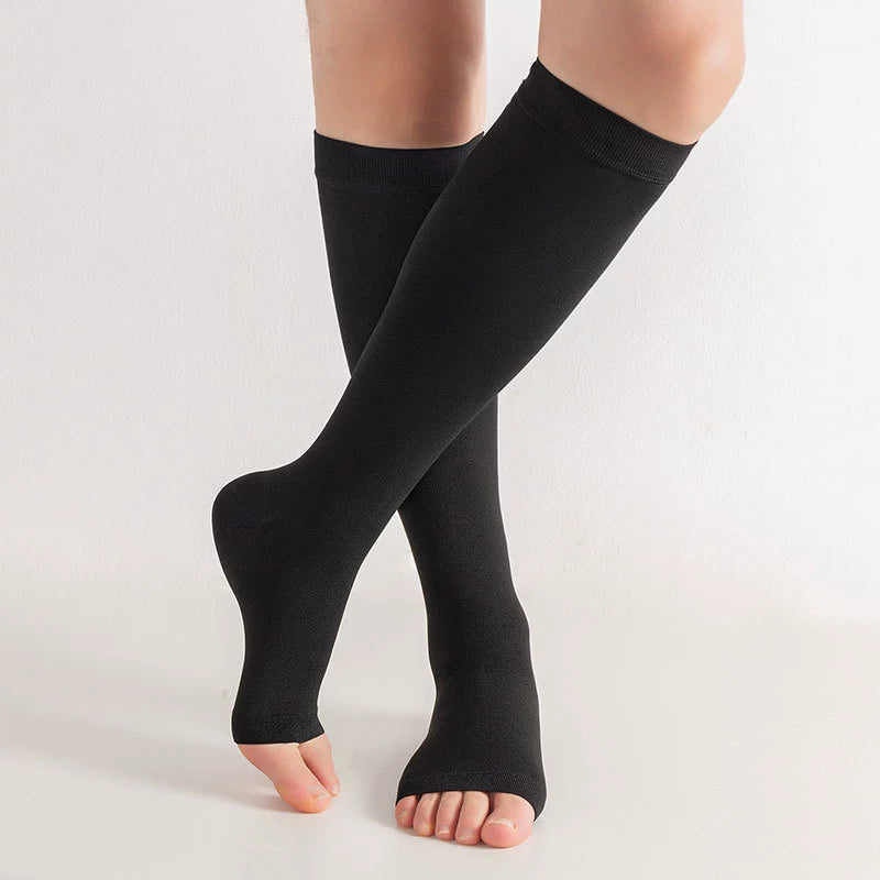 Chaussettes de Compression Forte à Orteils Ouverts Belleallure-Paris